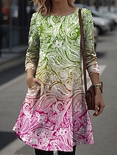 tanie Sukienka boho-Damskie Sukienka mini Sukienka t-shirtowa Sukienka A line Urlop Codzienny Codzienny Randka Regularny Ombre Graficzny W Tureckie Wzory Długi rękaw Półgolf Niebieski Fuksja Pomarańczowy Zielony Wiosna