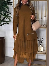 billiga Tröja klänningar-Dam Midiklänning Klänning Set Mode Modern Utomhus Semester Helgdag Normal Slät Långärmad Polokrage Svart Blå Brun Grå Vinter
