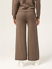 economico Pantaloni-pantaloni da donna in maglia color caffè con gamba dritta, elastico in vita, tasca applicata, casual, eleganti, comodi, quotidiani, autunno