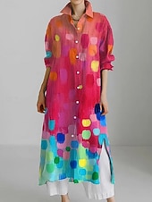 economico Arte &amp; Design Abito-Per donna Abito Lungo Maxi Abito Abito Camicia Vestito Casual Moda Moderno Quotidiano Ferie Weekend Vestibilità regolare Grafico Animale Manica 3/4 Colletto a Camicia Bianco Giallo Verde Cachi Estate
