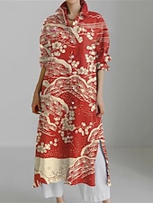 preiswerte Blusenkleider-Damen Langes Kleid Maxikleid Hemdblusenkleid Freizeitkleid Druckkleid Mode Modern Täglich Wochenende Normale Passform Grafik Langarm Hemdkragen Schwarz Rosa Rote Blau Frühling Herbst