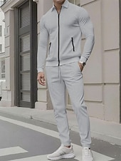 preiswerte Lässige Jacken-Herren Leichte Jacke Freizeitjacke Set Urlaub Täglich Atmungsaktiv Tasche 2 teilig Frühling Herbst Einfach Mode Klassisch Revers Regulär Schwarz Weiß Königliches Blau Khaki Grau Jacken