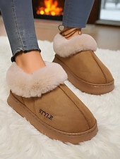 economico Ciabatte e infradito da donna-pantofole da donna con fodera in pelliccia sintetica, calde pantofole invernali da casa per l'inverno, la camera da letto e l'abbigliamento accogliente per la casa