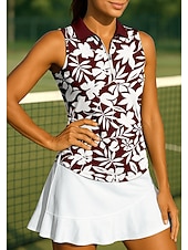 economico Camicia Donna-Per donna Floreale Maglietta sportiva Polo da golf Maglia da tennis Senza Maniche Cerniera Floreale UPF50+ Resistente ai Raggi UV Alta elasticità Traspirante Tennis Golf Pickleball Collo ripiegato