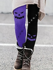 billiga Halloween Bottoms-Dam Byxor Damasker Mysiga leggings Streetwear Ledigt Fullängd Hög midjaPantsHalloween Pumpa Elastisk midja Mönster Mateial som andas Bekväm Elastisk Semester Gata Dagliga kläder Vit Purpur Orange