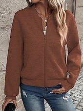 preiswerte Freizeitjacken-Damen Freizeitjacke Strukturierte Jacken Bequem Reißverschluss Mode Modern Lässig Einfach Ausgehen Wochenende Reisverschluss Regulär Stehkragen Normale Passform Langarm Oberbekleidung Schwarz Wei