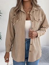 preiswerte Damen Einfache Oberteile-Damen Hemd Textur Bluse Bluse Einfach Modern Lässig Langarm Hemdkragen Normale Oberteile Täglich Ausgehen Tasche Knöpfe Schwarz Wein Khaki Herbst