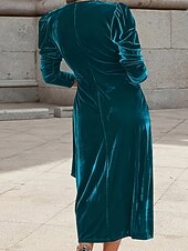 abordables Robe de cocktail-Femmes Robe Midi Robe en Velours Robe de Soirée Robe de Cocktail Élégant Mode Moderne Soirée Date Coupe régulière Uni manche longue Col ras du cou Noir Vin Vert Bleu de minuit Automne Hiver