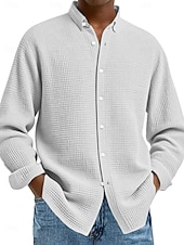 preiswerte Freizeithemden für Herren-Herren Hemd Waffelhemd Freizeithemd Knopfhemd Schwarz Weiß Wein Marineblau Blau Langarm Einfach Revers Lässig Täglich Bekleidung Mode Streetwear