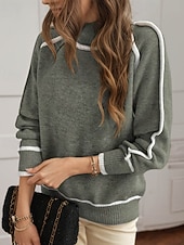 billige Solide farger-Dame Genser Gatemote Fritid Fargeblokk Rullekrage Lapper Strikket Langermet Vanlige topper Strikke utendørs Daglig Ut på byen Svart Gul Høst Vinter