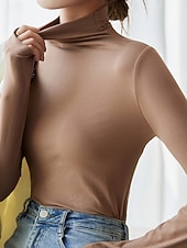 Per donna Blusa Tinta unica Elegante Essenziale Casual Manica Lunga Dolcevita Top Regolari Quotidiano Nero Bianco Rosa Marrone Beige Primavera Autunno Inverno economico Top Semplici da Donna-Per donna Blusa Tinta unica Elegante Essenziale Casual Manica Lunga Dolcevita Top Regolari Quotidiano Nero Bianco Rosa Marrone Beige Primavera Autunno Inverno