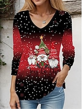Χαμηλού Κόστους Χριστουγεννιάτικα μπλουζάκια-Χριστουγεννιάτικες Γυναικείες Φανέλες Γραφικά Vintage Στυλάτη Κλασική Μακριά Μανίκια V Λαιμόκοψη Κανονικά Tops Καθημερινά Εκτύπωση Λευκό  Μαύρο Μαύρο+Λευκό+Κόκκινο Μαύρο Κρασί Κόκκινο Άνοιξη
