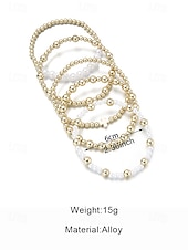 cheap Women's Bracelet-Women's Pearl and Gold Bead Bracelet Set – 6Pcs Stretch Layered Beaded Bangles, Elegant Fashion Jewelry for Parties, Weddings &amp; Daily Wear
