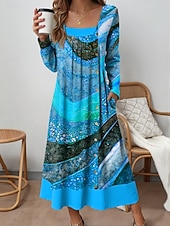 abordables Art &amp; Design Robe-Femmes Robe Midi Robe fourreau Occasionnel Quotidien Coupe régulière Graphique Abstrait manche longue Col carré Jaune Bleu Violet Vert Automne Hiver