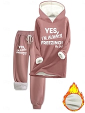 baratos Conjuntos de duas peças-Mulheres Diário à moda Conjuntos de duas peças Moletom Conjuntos de calças Manga Longa Com Capuz Gráfico Letra Com Cordão Imprimir Casual Diário Preto Rosa Rosa Escuro Outono Normal