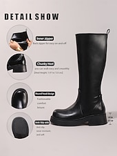 女性用ブラウンニーハイフェイクレザーブーツ - 秋のファッション、学校、アウトドアに最適なモダンスタイルのローヒール乗馬ブーツ お買い得  乗馬ブーツ(じょうばブーツ)-女性用ブラウンニーハイフェイクレザーブーツ - 秋のファッション、学校、アウトドアに最適なモダンスタイルのローヒール乗馬ブーツ