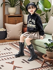economico Stivali per bambini-Scarpe da costume da pop star ispirate agli idoli coreani, stivali alti fino al ginocchio con lacci bianchi da bambina, con suola spessa, calzature alla moda per spettacoli di danza e abiti da