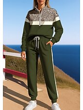 رخيصةأون بدلات رياضية-عيد الميلاد المجيد نسائي كنزة بدلة رياضية بذلة رياضة رباط سحاب جلد نمر سترة وبنطلون رياضي مجموعة ملابس رياضية الربيع أخضر غامق غير رسمي اكتشف - حل الخارج ناعم فضفاض كم طويل رياضة ألبسة رياضية