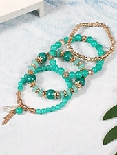 billige Ferietilbehør-Damearmbånd med imiterte krystallperler og gulldetaljer, bohemsk lagdelt stretcharmbåndsmykke til fester, bryllup og hverdagsbruk