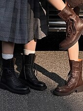 abordables Bottes de combat-Bottines à lacets en cuir classiques Maillard de style britannique pour femmes - Bottines de combat rétro vintage pour une tenue décontractée d&#039;automne et d&#039;hiver