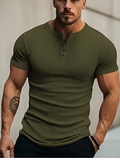  Per uomo Maglia Henley Canotta Muscolare Maglietta a Maglia a Coste Maglietta Maniche Corte Semplice Moda Designer Essenziale Henley Vacanza Streetwear Uscire Estate Verde scuro Maglietta Henley