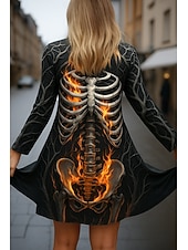 billiga Halloween ytterkläder-halloween dödskalle damkappa/scapes snabbtorkande lätt stickad aktiv överdriven 3d casual lång kraglös normal passform långärmad ytterkläder svart vit orange höst