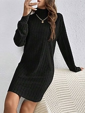 abordables Robes pull-Femmes Mini Robe Robe Pull Robe Décontractée Mode Moderne Quotidien Date Week-end Coupe régulière Uni manche longue Col haut Noir Vin Gris Clair Abricot Automne Hiver