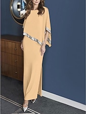 abordables Mariage Décontracté / de Jour-Robe fourreau mère de la mariée mariage invité élégante scintillante et brillante encolure bijou longueur cheville chiffon manches 3/4 avec décolleté pailleté devant taille personnalisée gratuite