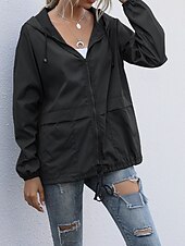 baratos Parka Casual-Mulheres Casaco com capuz Confortável Zíper Bolsos Casual Tecido Férias Roupa Diária Para Noite Final de semana Padrão Com Capuz Normal Manga Longa agasalhos Preto Vinho Cinzento Claro Primavera