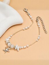 お買い得  レディースブレスレット-女性用ボヘミアンビーズアンクレット、ヒトデペンダント付き、夏、休暇、パーティーに最適な調節可能なビーチフットジュエリー