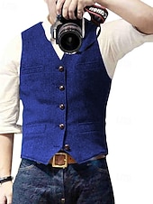 abordables Chaleco de hombre-Hombre Chaleco Vacaciones Fiesta Negocio Moda Casual Primavera Otoño Bolsillo Botones Poliéster Cómodo Color sólido Recto 1 botón Escote en Pico Ajuste regular Plata Negro Champaña Vino Chaleco
