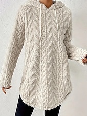 baratos jaquetas casuais-Mulheres Pulôver Moletom Com Capuz Tecido Roupa de rua Casual Velo Sherpa Manga Longa Com Capuz Tops regulares Rua Feriado Com Cordão Preto Branco Vermelho Roxo Bege Outono Inverno