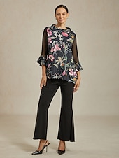 preiswerte Blusen-Damenbluse schwarz Blumendruck Stretch Chiffon Ärmel Bateau-Ausschnitt lässig täglich Frühling Sommer Herbst