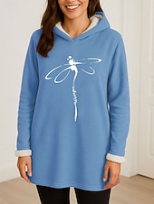 billige Dyr Topp-Dame Pullover hettegenser-genser Grafisk Dyr Fritid Comfrt Langermet Med hette Lange topper Gate Hverdag Avslappet Trykt mønster Rosa Blå Grå Høst Vinter