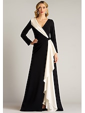 preiswerte A-Linie Abendkleider-A-Linie Abendkleid Elegant Formelle Kleidung Formell Hochzeit Bodenlang Langarm V Ausschnitt Gürtel / Schärpe Stretch-Crêpe mit Falten 2025