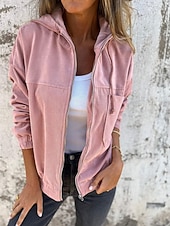 رخيصةأون معاطف ترنش-نسائي جاكيت كاجوال مريح سحاب جيب موضة الحديث الخارج سهل مناسب للخارج كاجوال / يومي عطلة نهاية الاسبوع سحاب عادية مع قبعة عادي كم طويل ملابس خارجية أسود وردي بلاشيهغ كاكي الخريف الشتاء