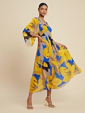 שמלת מקסי לנשים שיפון הדפס פרחוני מופשט שקוף זורם קז'ואל יעד חתונה אורחת חופשה טיולים נופש אביב קיץ סתיו זול שמלות פרחוניות-שמלת מקסי לנשים שיפון הדפס פרחוני מופשט שקוף זורם קז'ואל יעד חתונה אורחת חופשה טיולים נופש אביב קיץ סתיו