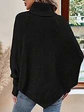 billige Solide farger-Dame Genser Mote Fritid Ren farge Riflet Rullekrage Knapper Strikket Asymetrisk kant Langermet Vanlige topper Strikke utendørs Daglig Helg Svart Kakifarget Høst Vinter