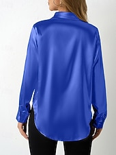  Mulheres Camisa Social Elegant Elegante Top de cetim Botões Tecido à moda Casual Manga Longa Colarinho de Camisa Tops regulares Diário Para Noite Preto Vermelho Azul Marinha Azul Real Bege Primavera