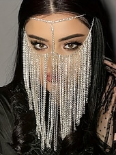 billige Maskerade Tilbehør-damemaske med strass-frynser - glitrende dusk-ansiktsmykke tilbehør til fest, festival, maskerade og klubbantrekk