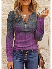 billige Boho t-skjorte-Dame T skjorte Grafisk Stamme Årgang Mote Stilfull Langermet Crew-hals V-hals Vanlige topper Daglig Glidelås Trykt mønster Rød Lysebrun Blå Lilla Grønn Vår Høst Vinter