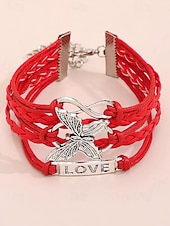 baratos Pulseira Feminina-Pulseira feminina de Natal multicamadas com pingente de borboleta e amor, joias trançadas ajustáveis em várias cores para festas de fim de ano e presentes