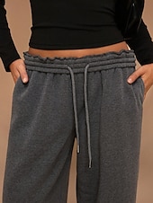 abordables jambe large et taille haute-Femmes Joggings Jambe large Chinos Mode Streetwear Occasionnel Longueur complète Taille haute Uni Ceinture Élastique Confortable Doux Élastique Extérieur Rue Gris clair Noir Blanche Rouge Ét