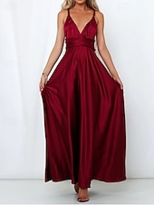 Damen Langes Kleid Maxikleid Partykleid Cocktailkleid Satinkleid Unterkleid Mode Modern Party Abendgesellschaft Normale Passform Einfach Langarm V Ausschnitt Rosa Wein Marineblau Dunkelgrün Frühling preiswerte abendkleider-Damen Langes Kleid Maxikleid Partykleid Cocktailkleid Satinkleid Unterkleid Mode Modern Party Abendgesellschaft Normale Passform Einfach Langarm V Ausschnitt Rosa Wein Marineblau Dunkelgrün Frühling