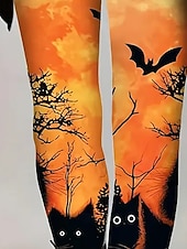 preiswerte Halloween-Hosen-Damen Leggings Gemütliche Leggings Basic Lässig Volle Länge Hohe TaillePantsHalloween Katze Fledermaus Drucken Thermowarm Bequem Dehnbar Urlaub Straße Lässig Orange Herbst Winter Schmale Passform