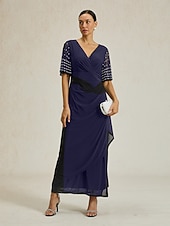 Femmes Robe maxi Robe fourreau Élégant Couleur Unie Manche Courte Col en V bleu marine Été Printemps Automne abordables Robe Simple-Femmes Robe maxi Robe fourreau Élégant Couleur Unie Manche Courte Col en V bleu marine Été Printemps Automne