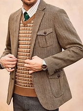 preiswerte Herren Klassische Blazer-Herren Blazer Geschäft Cocktailparty Hochzeitsfeier Mode Lässig Frühling Herbst 85% Baumwolle Einfach Tasche Knöpfe Bequem Einreihig Blazer Kamel