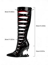 cheap Fashion Boots-Women's Gothic Cutout Knee-High Heels with Spiked Sculptural Wedge - Black Punk Fetish Boots for Halloween, Cosplay and Alternative Fashion Parties