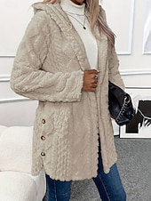 abordables Vestes en Polaire-Femmes Veste Sherpa Veste Décontractée Confortable Respirant Avec Poches Boutons Occasionnel Uni Vacances Rue Occasionnel Tenue quotidienne Ouvert devant Régulier À capuche Coupe régulière manche