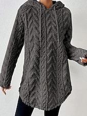 baratos jaquetas casuais-Mulheres Pulôver Moletom Com Capuz Tecido Roupa de rua Casual Velo Sherpa Manga Longa Com Capuz Tops regulares Rua Feriado Com Cordão Preto Branco Vermelho Roxo Bege Outono Inverno